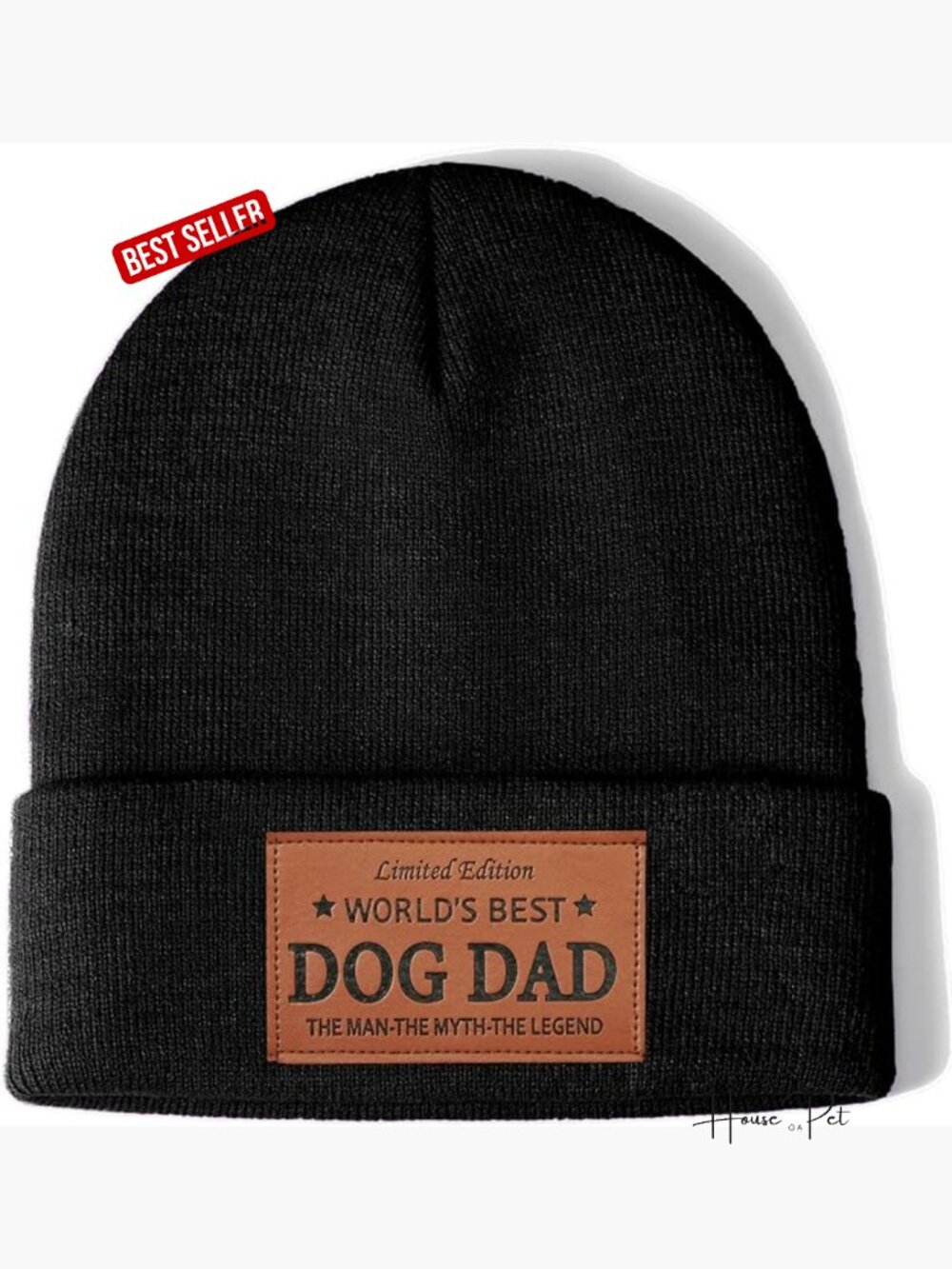 Worlds Best Dog Dad Leather Patch Beanie Hat Gift